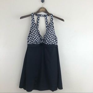 Dana Buchman Ikat Printed Black Swim Dress